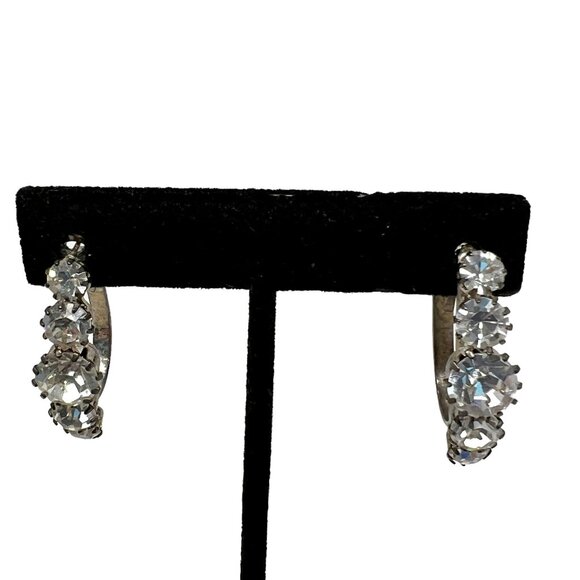 Rhinestone Hoops Large Clear Stones Silver Tone Earrings‎ - Picture 1 of 7